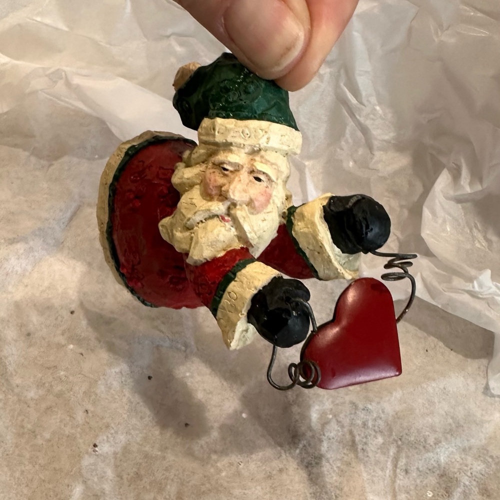 Vintage folk art whimsical Santa Claus Ornament with Heart